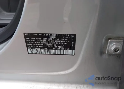 2013 Volkswagen Jetta 2.0L S from USA, damaged, VIN 3VW2K7AJ1DM367749